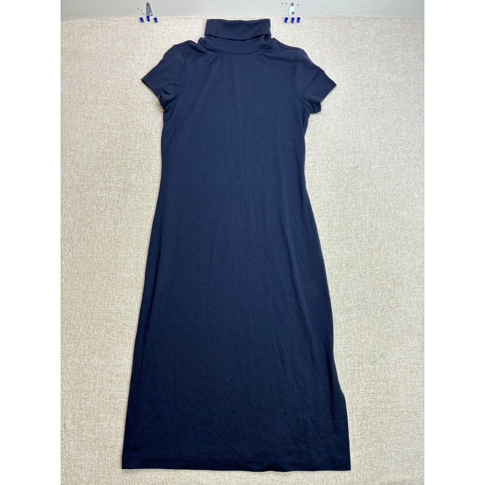 Polo Ralph Lauren Navy Blue Wool Blend Turtleneck Short Sleeve Maxi Dress M